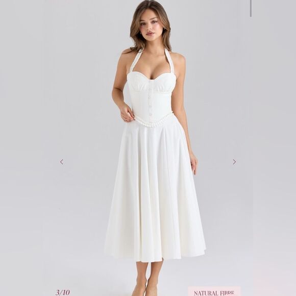 NWT House of CB GEORGIE White Stretch Cotton Halter Neck Midi Dress - Picture 3 of 7